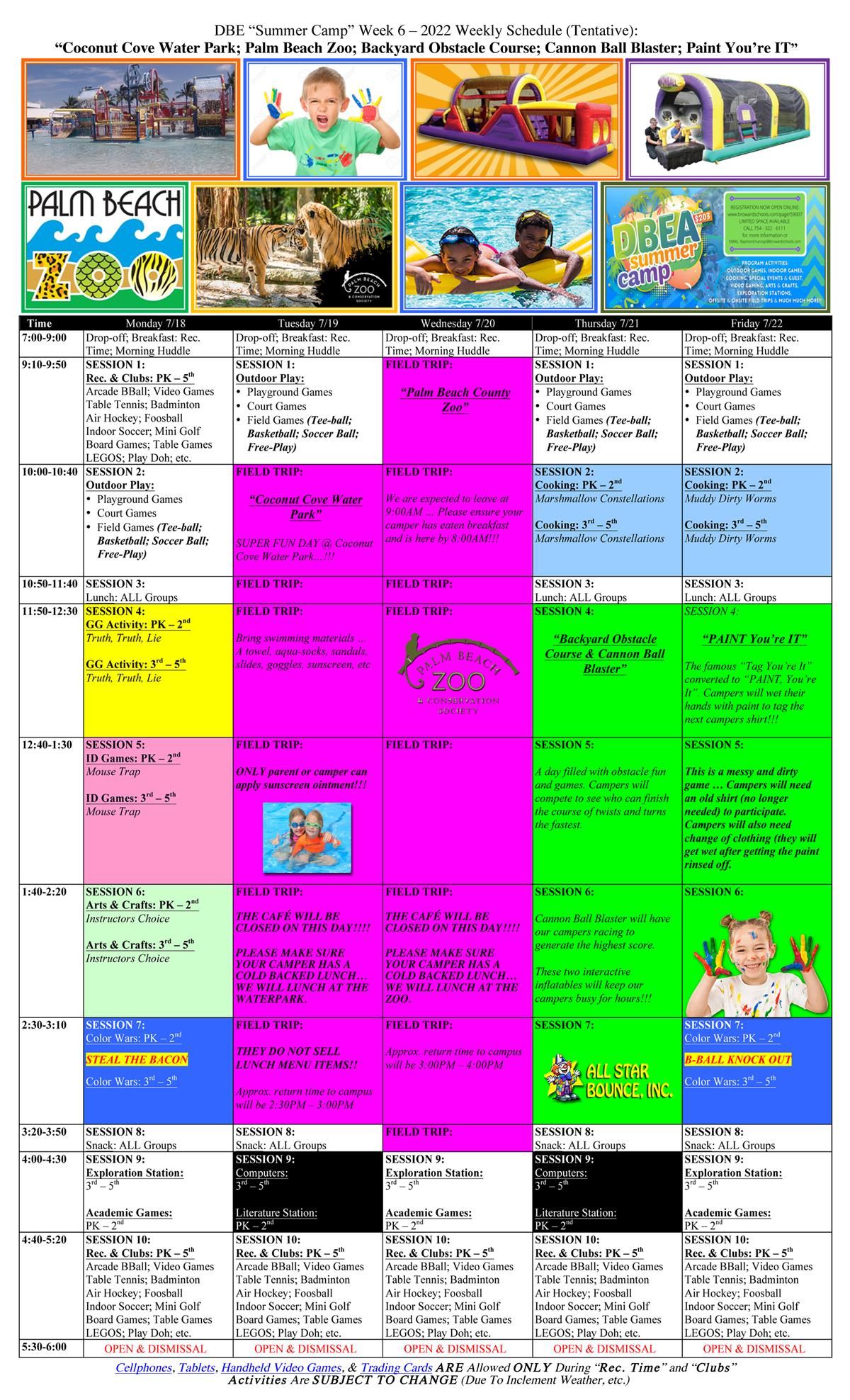 DBES Week 6 Schedule